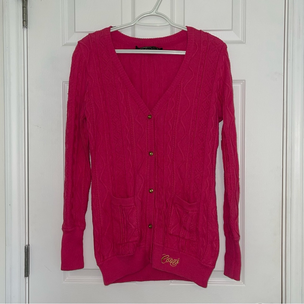 Coogi  Sweater women’s  L Pink Cardigan V Neck Grandpa Button‎ Front Vintage 90s